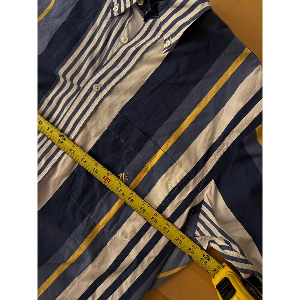 VTG Nautica Chaps Shirt Men's Blue Yellow Vertical Stripes Nautical Buttons M - Picture 3 of 4